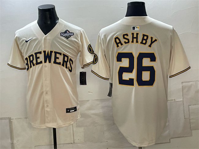 Men's Cream Milwaukee Brewers #26 Aaron Ashby 2026 World Series Limited Stitched Baseball Jersey